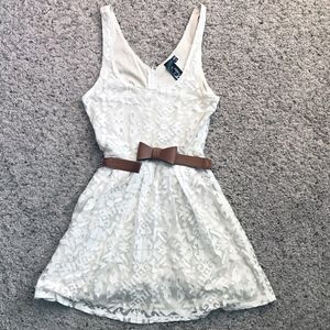 Women's White Lace Belted Dress